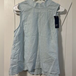 Crown & Ivy Blue Sleeveless Tank Top with Mandarin Collar